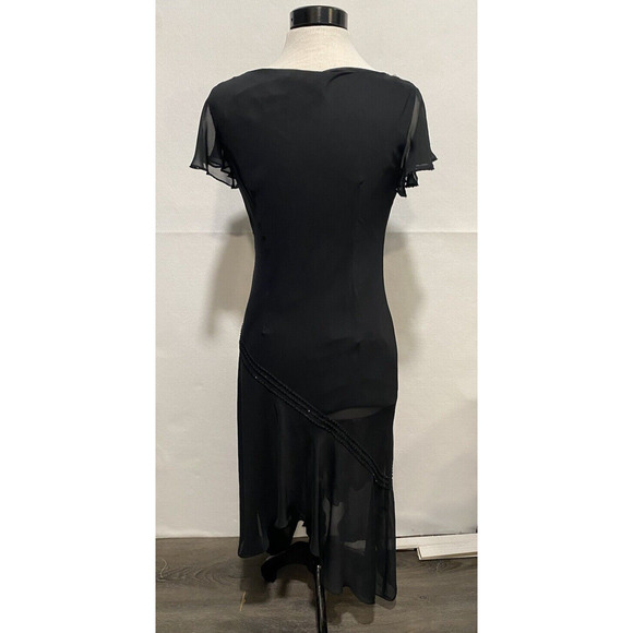 Women's Asymmetric Beaded Black Flutter Sleeve Handkerchief Maxi Dress‎ Sz 6 - Picture 2 of 12